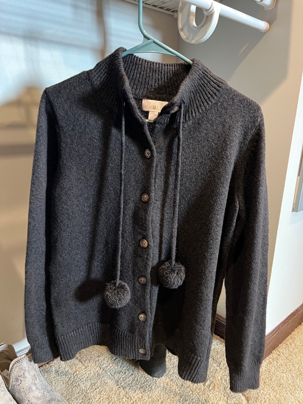 Belle by Kim Gravel Charcoal Black Pom-Pom Button Cardigan